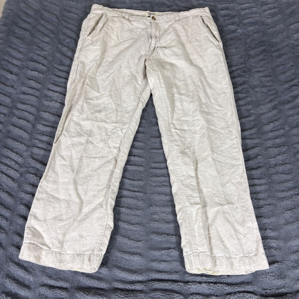 Old Navy‎ Mens 38x30 Linen Pants Beige Relaxed Straight Leg Summer Beach Casual